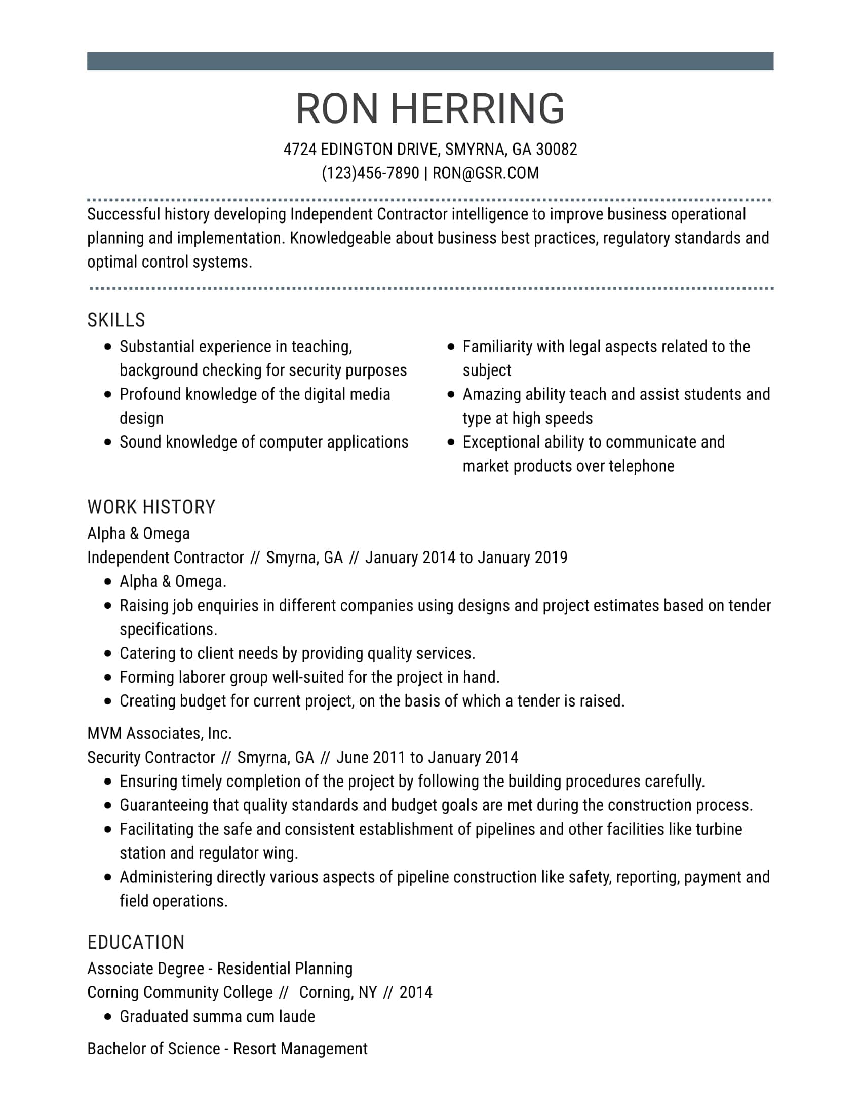 Simple Centered Gray Resume Template