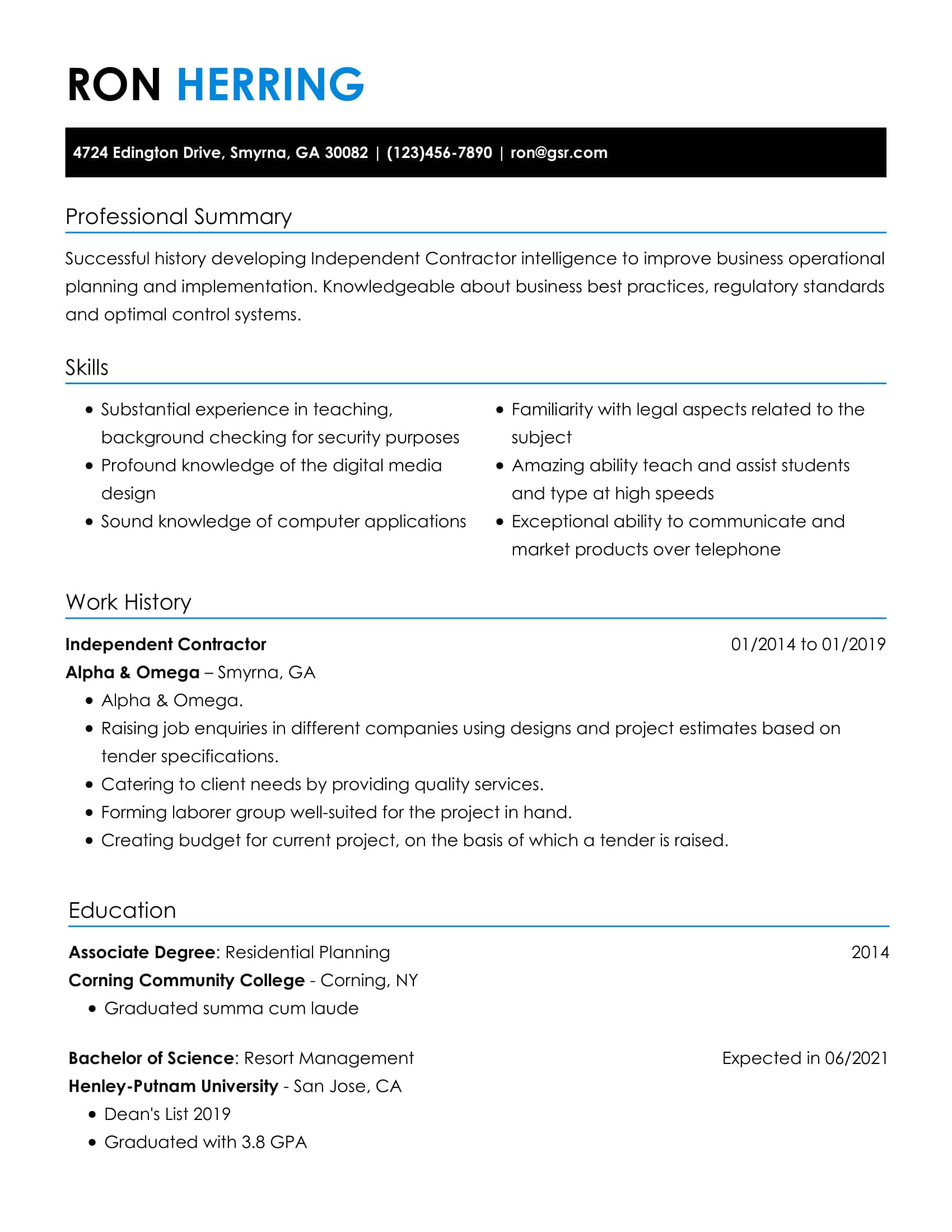 Simple Charismatic Blue Resume Template