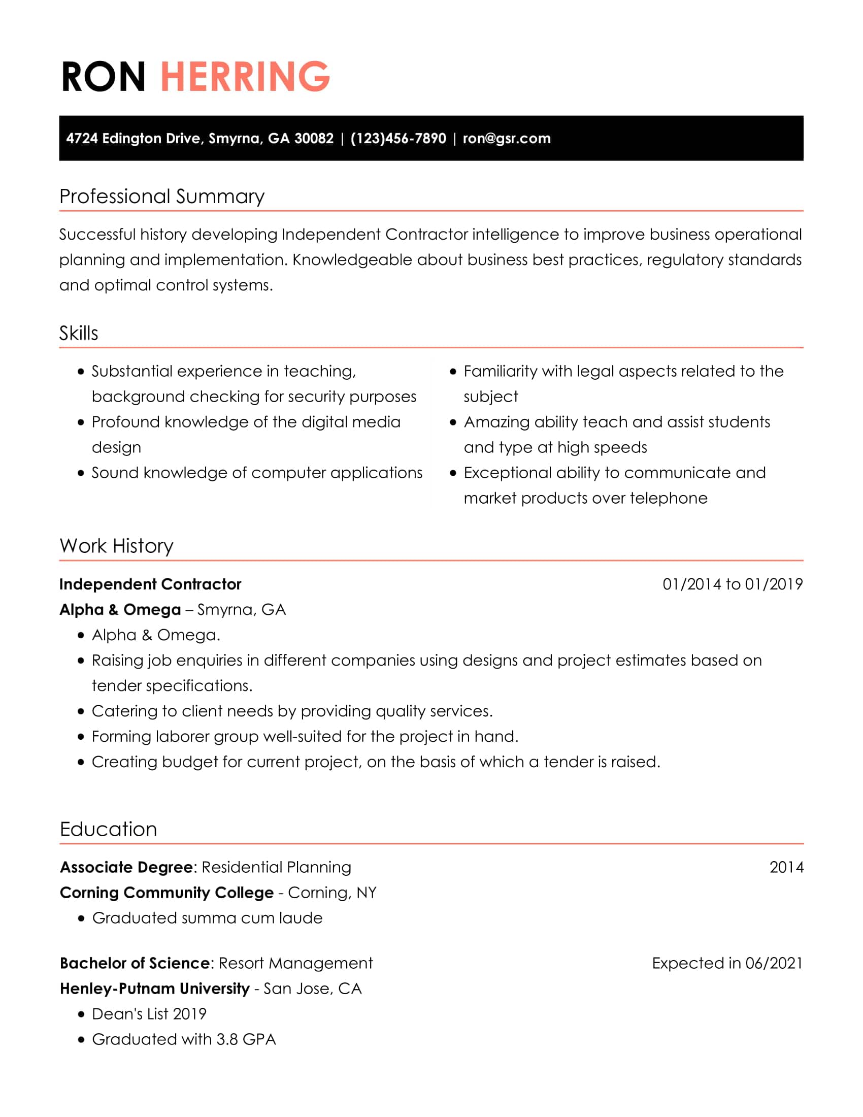 Simple Charismatic Peach Resume Template