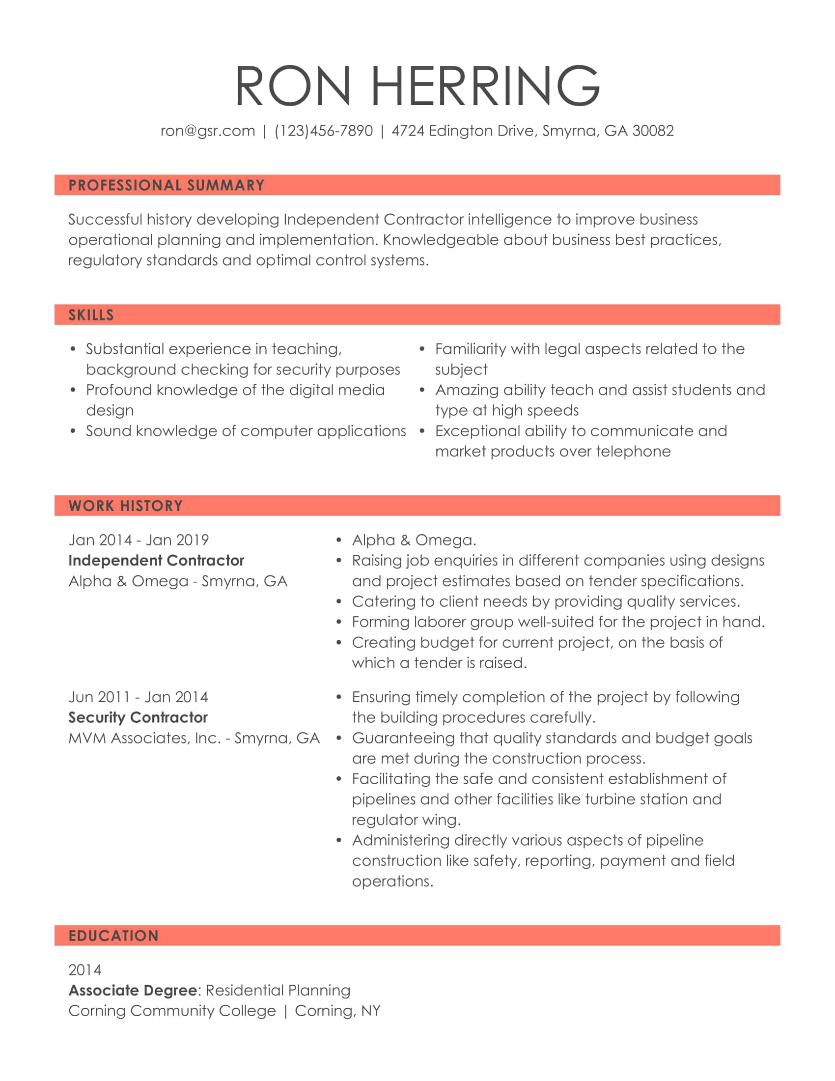 Simple Knowledgeable Peach Resume Template