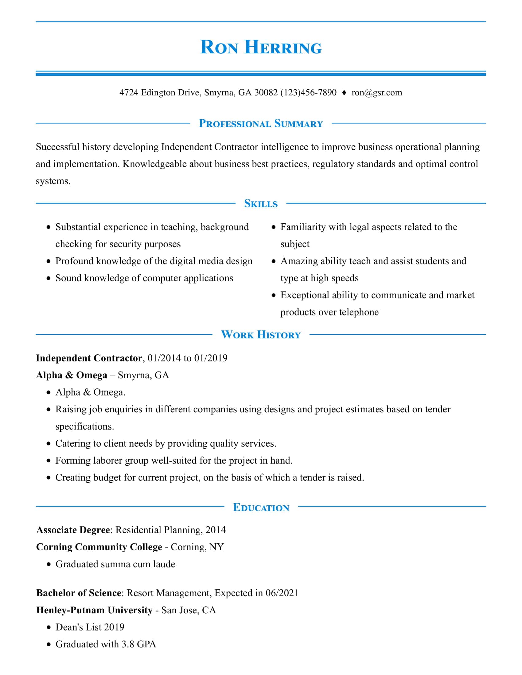 Simple Pinstripe Blue Resume Template