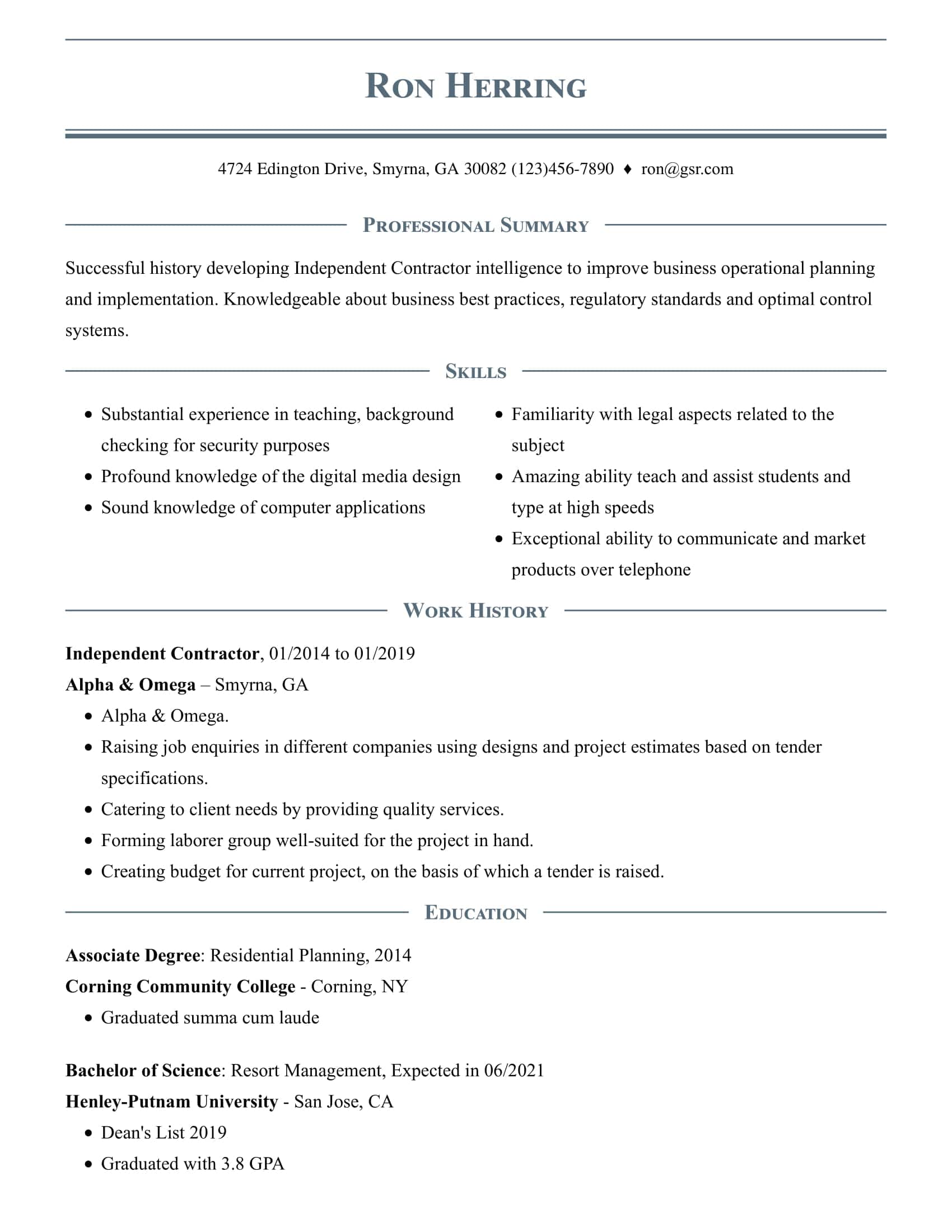 Simple Pinstripe Gray Resume Template