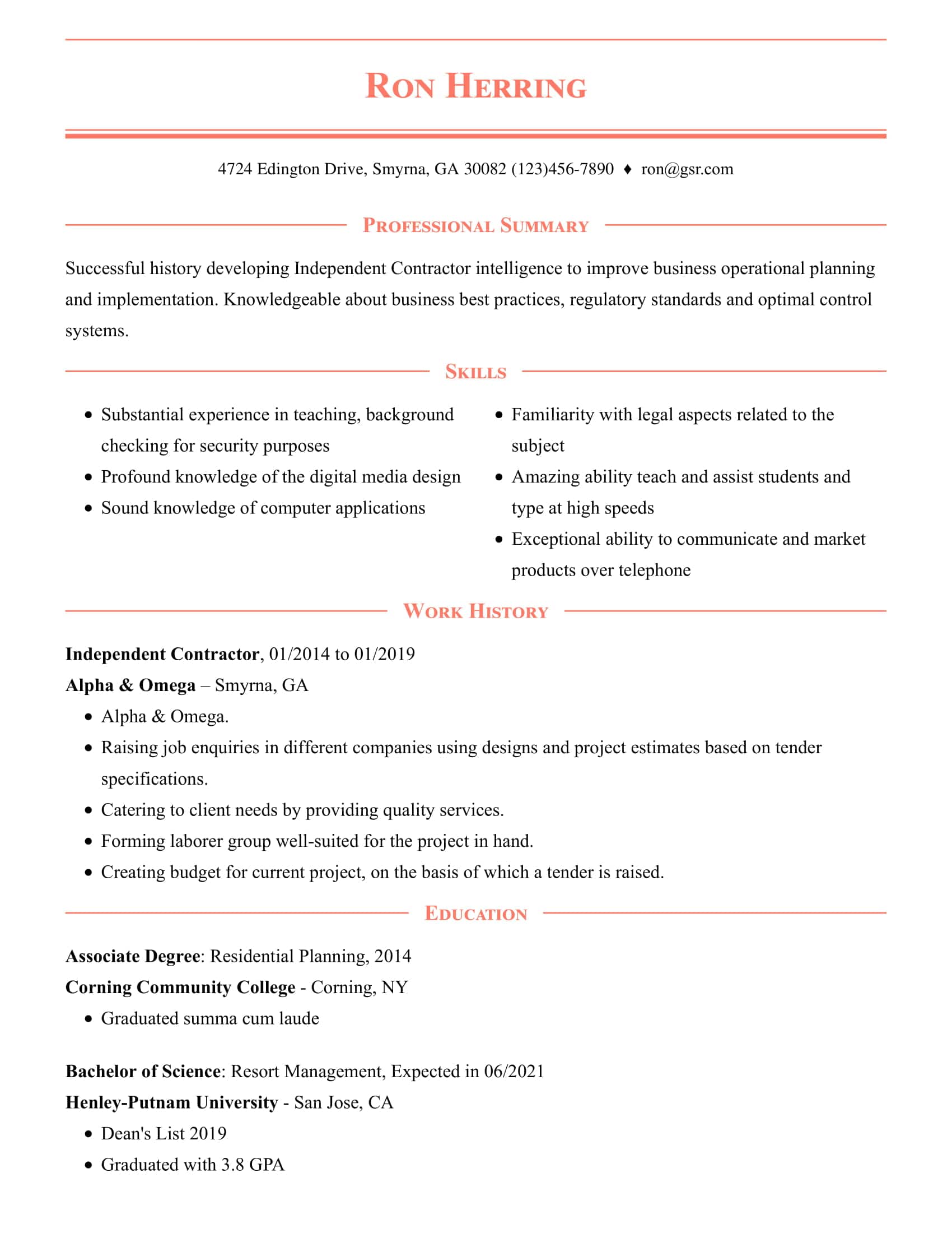 Simple Pinstripe Peach Resume Template