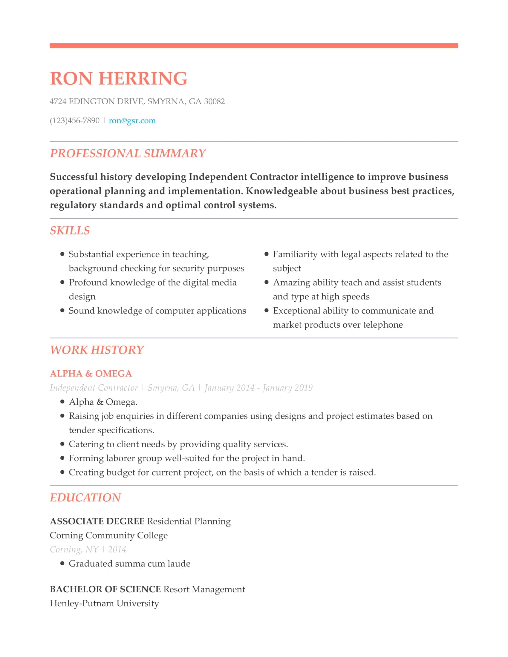 Simple Whitespace Peach Resume Template