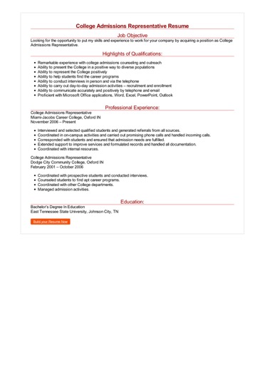 Cover letter for admissions representative position