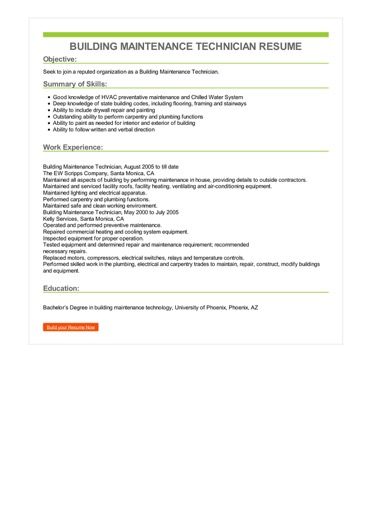 building maintenance technician resume sample  u2013 best format