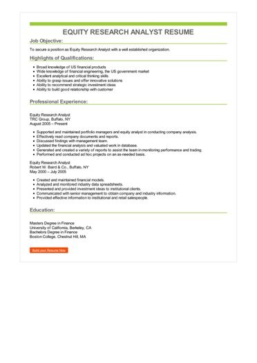 Equity Research Analyst Resume Sample - Best Format